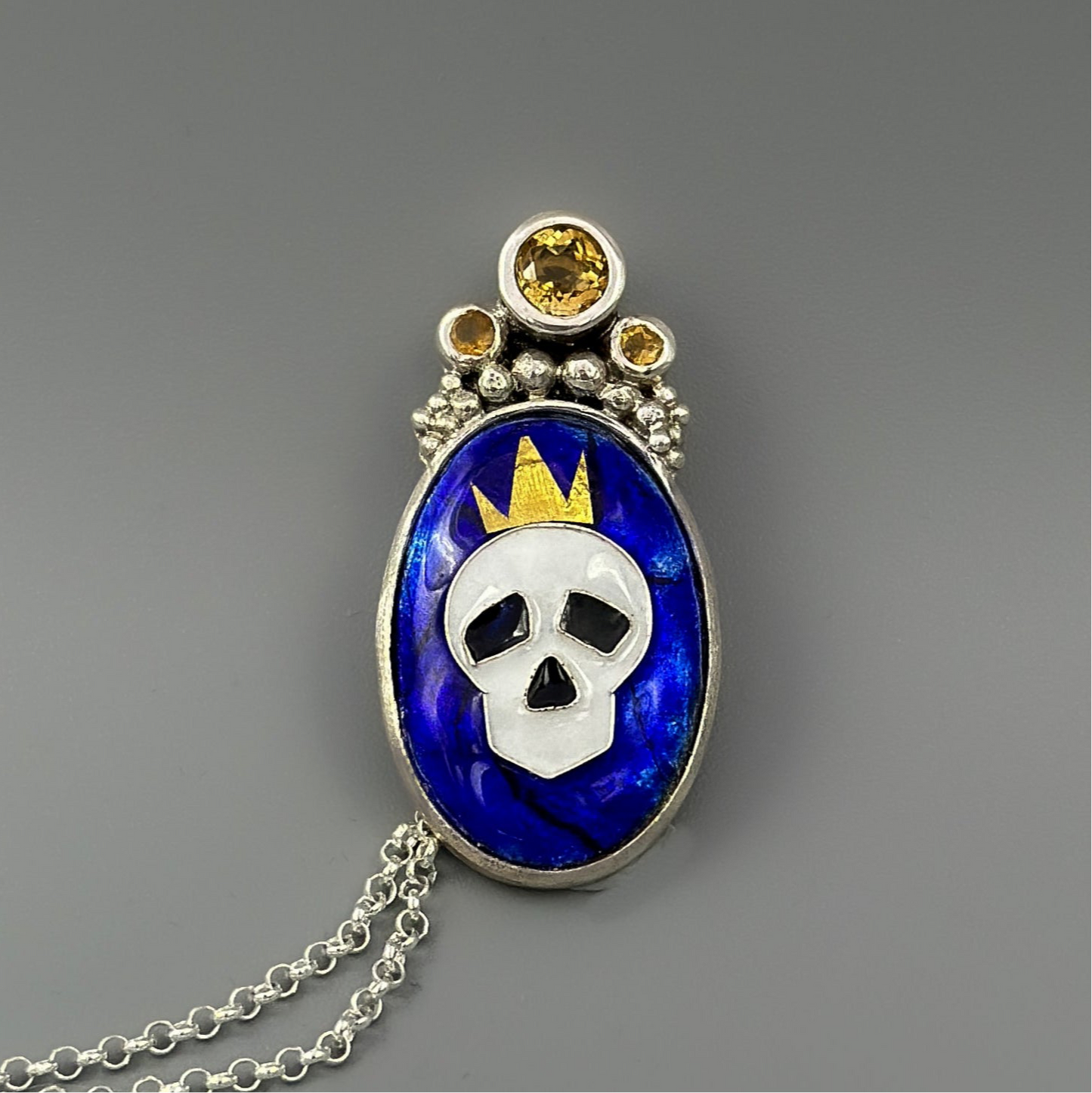 Once I Was a King Pendant Necklace - Vitreous enamel, 24k Gold, Citrine in Silver
