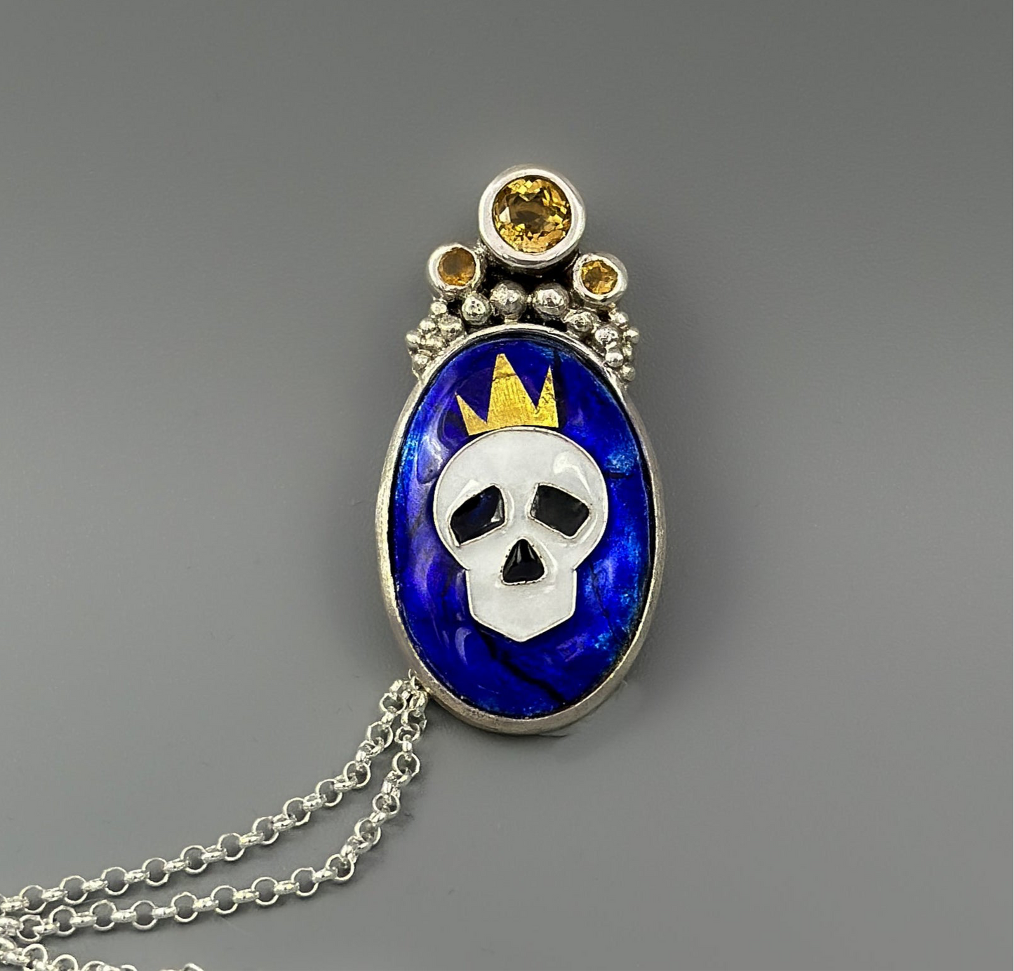 Once I Was a King Pendant Necklace - Vitreous enamel, 24k Gold, Citrine in Silver