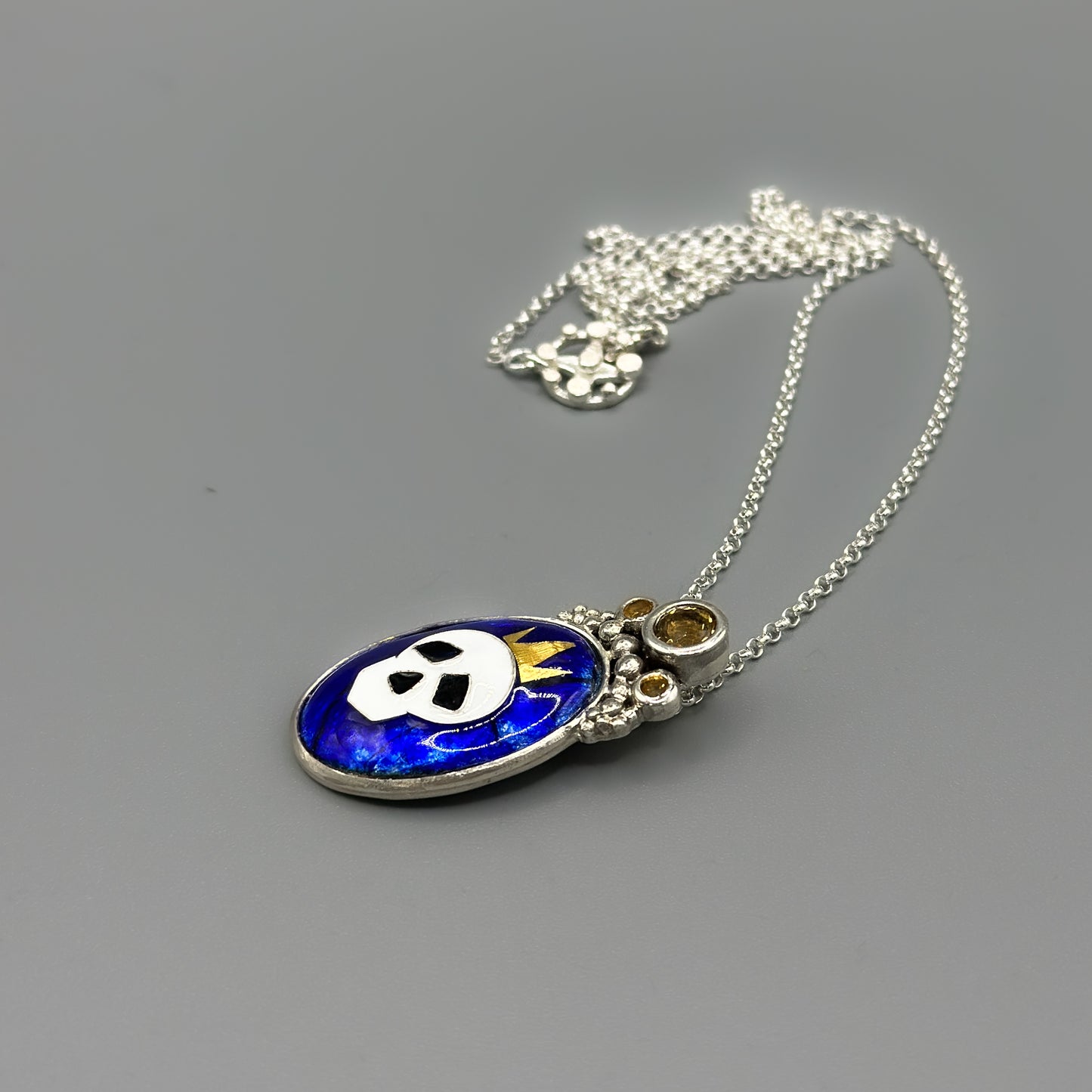 Once I Was a King Pendant Necklace - Vitreous enamel, 24k Gold, Citrine in Silver