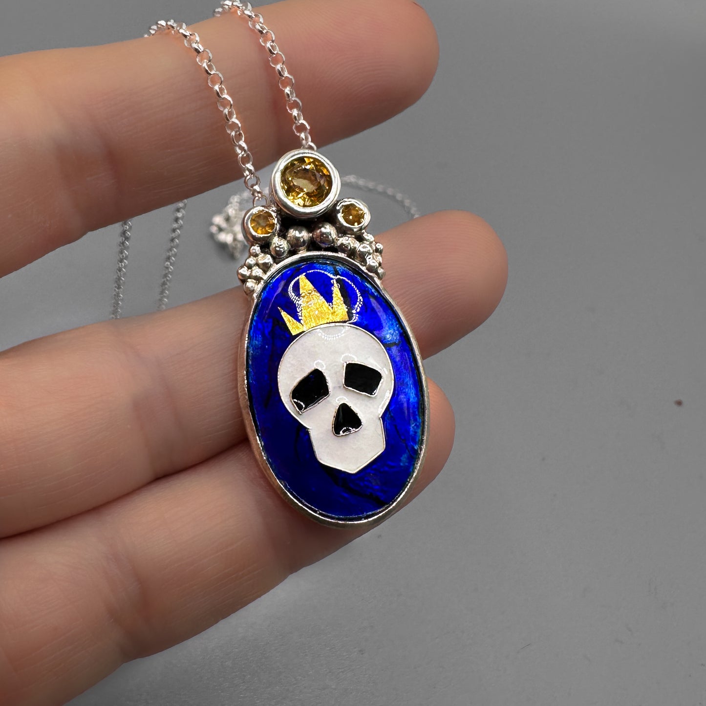 Once I Was a King Pendant Necklace - Vitreous enamel, 24k Gold, Citrine in Silver