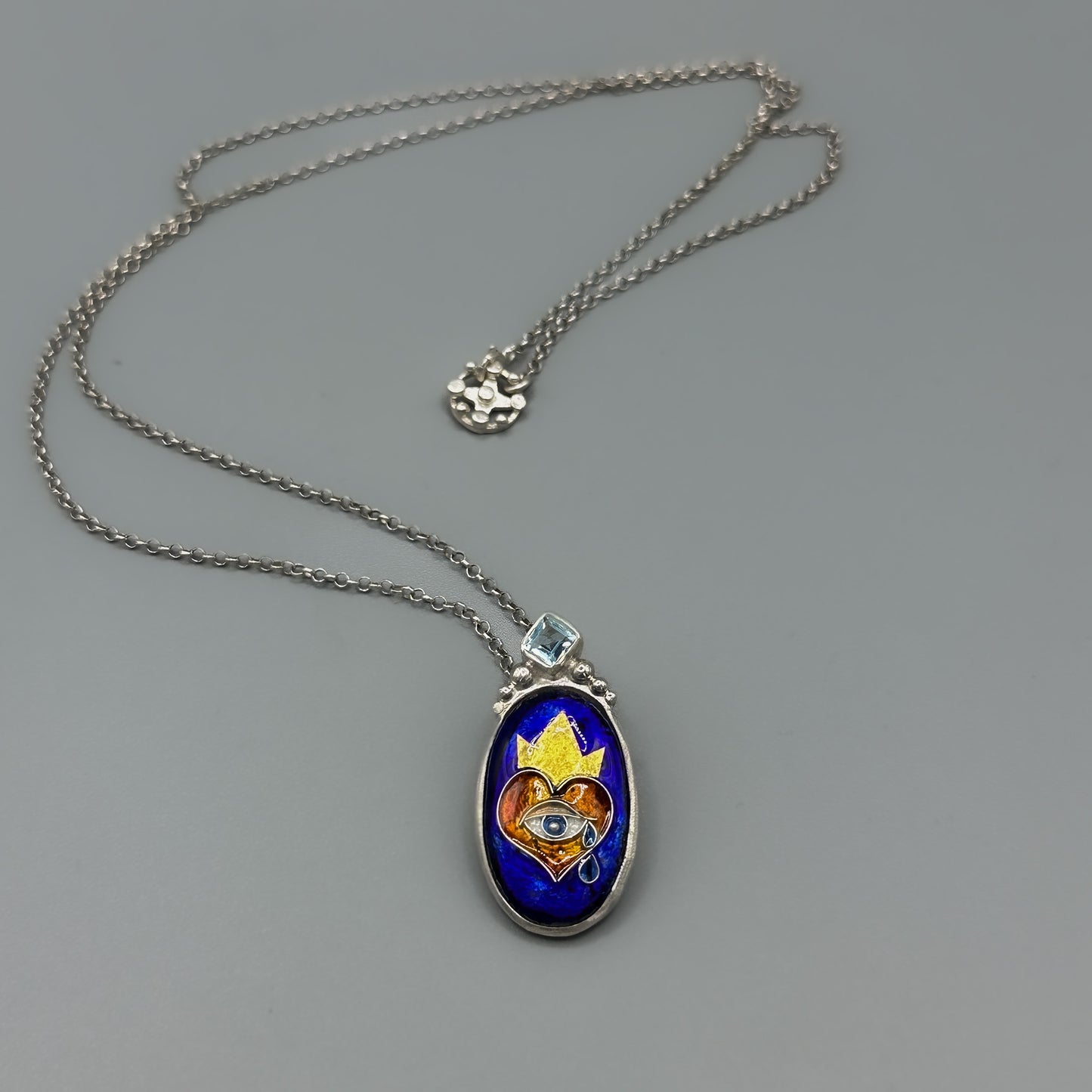 All-Seeing Heart Pendant Necklace - Vitreous Enamel, 24k Gold in Silver