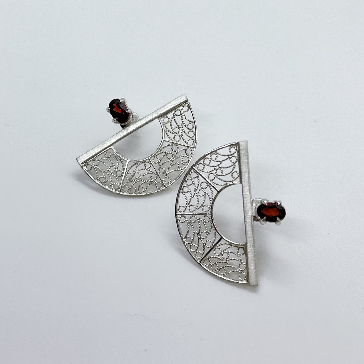 SOL 180 Ear Jackets – Garnet & Filigree in Sterling Silver