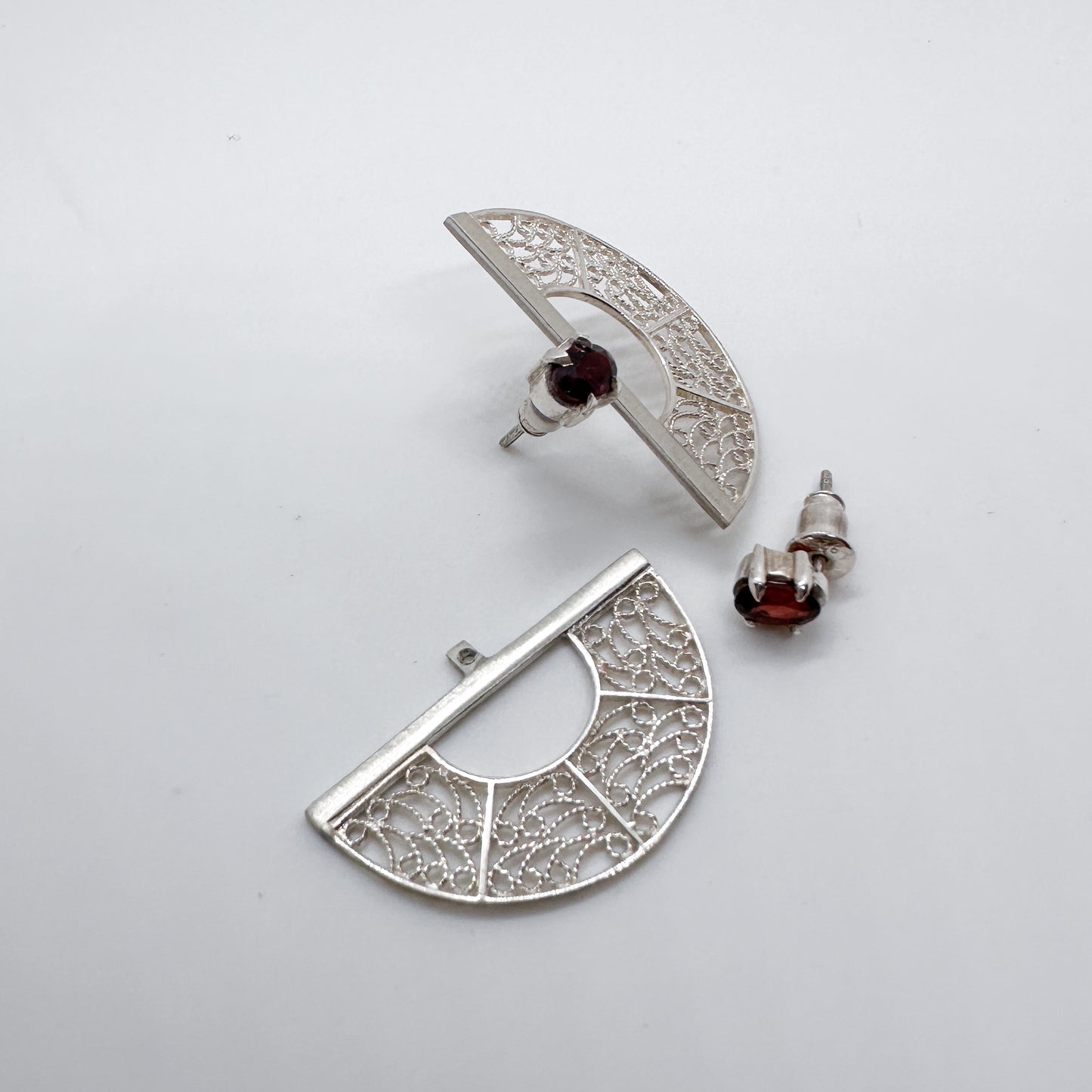 SOL 180 Ear Jackets – Garnet & Filigree in Sterling Silver