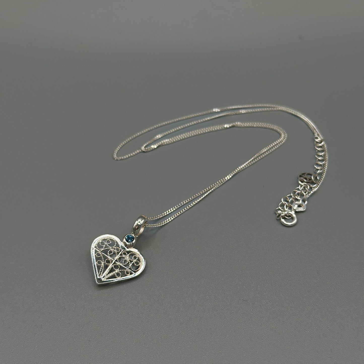 Alice Heart Necklace – London Blue Topaz & Filigree in Silver