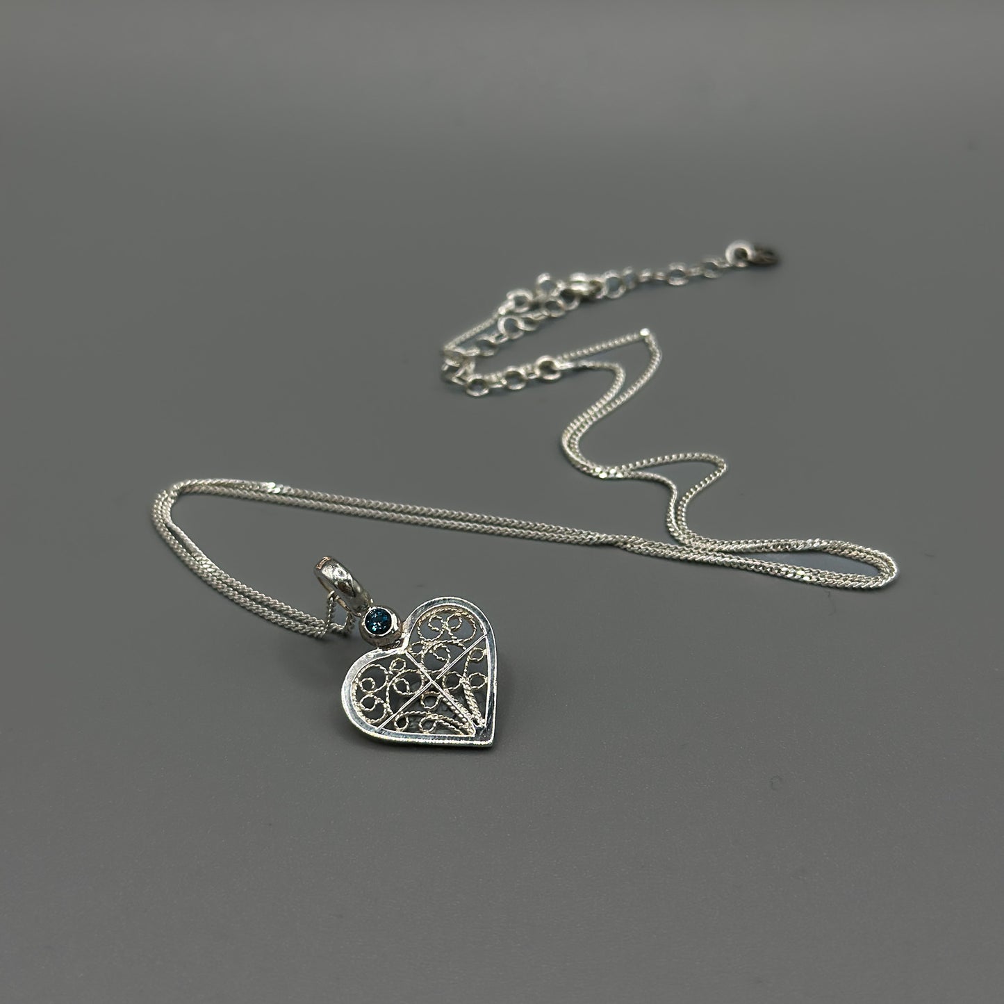Alice Heart Necklace – London Blue Topaz & Filigree in Silver