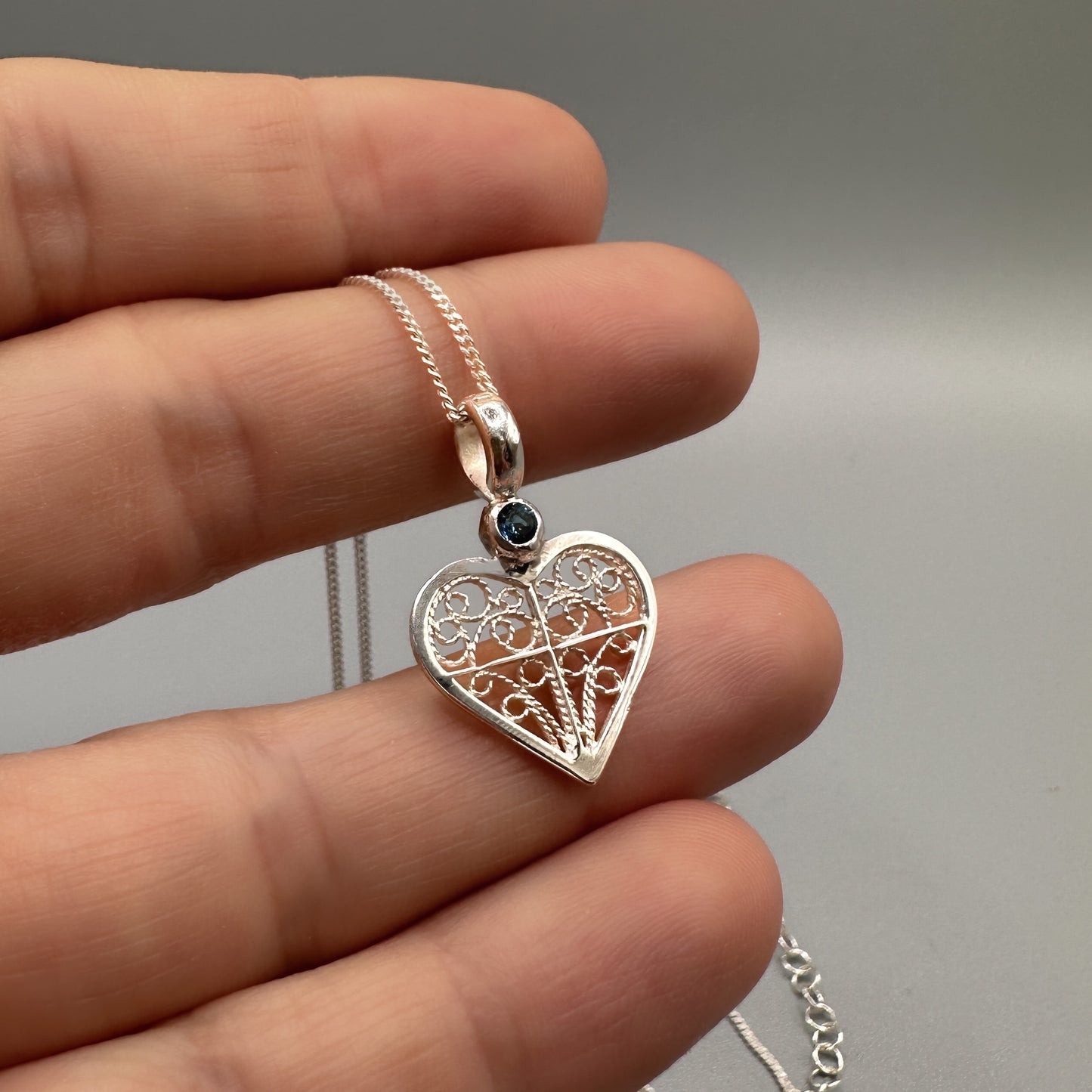 Alice Heart Necklace – London Blue Topaz & Filigree in Silver