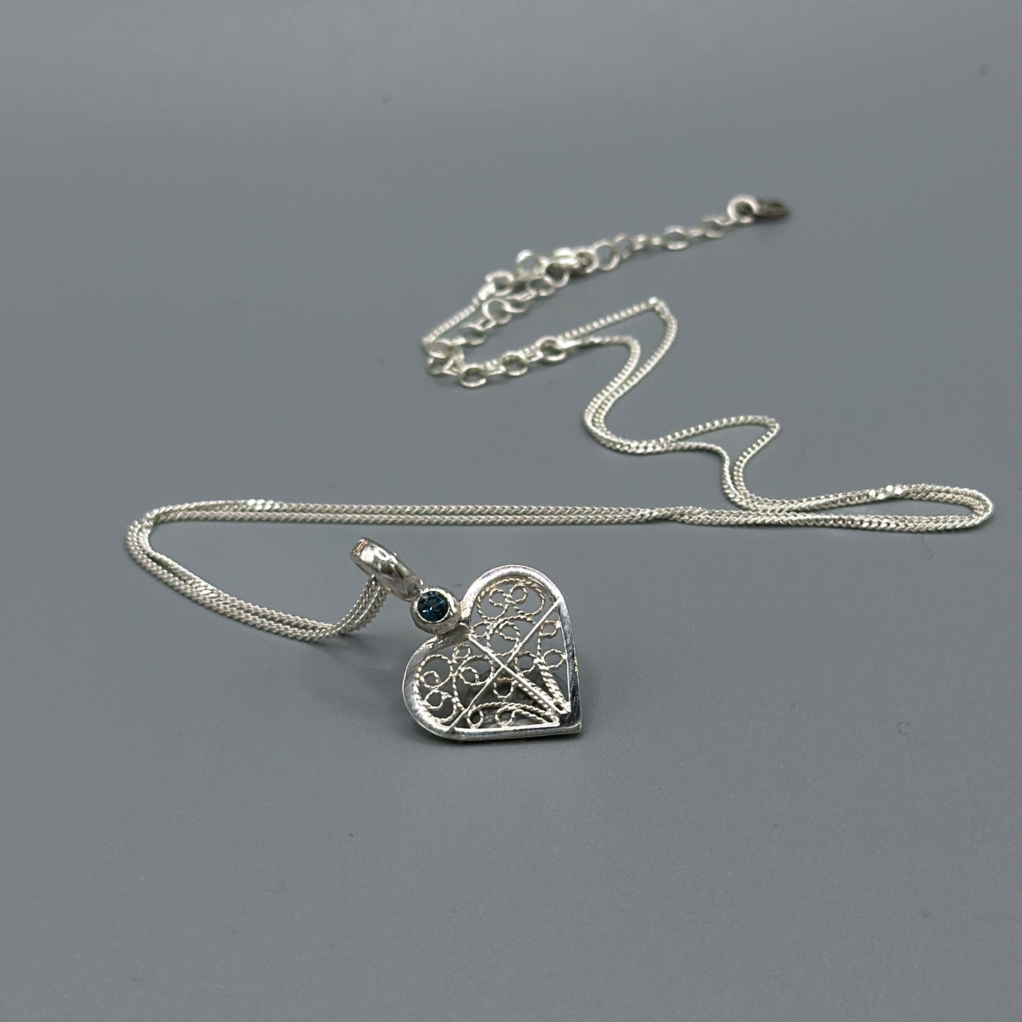 Alice Heart Necklace – London Blue Topaz & Filigree in Silver