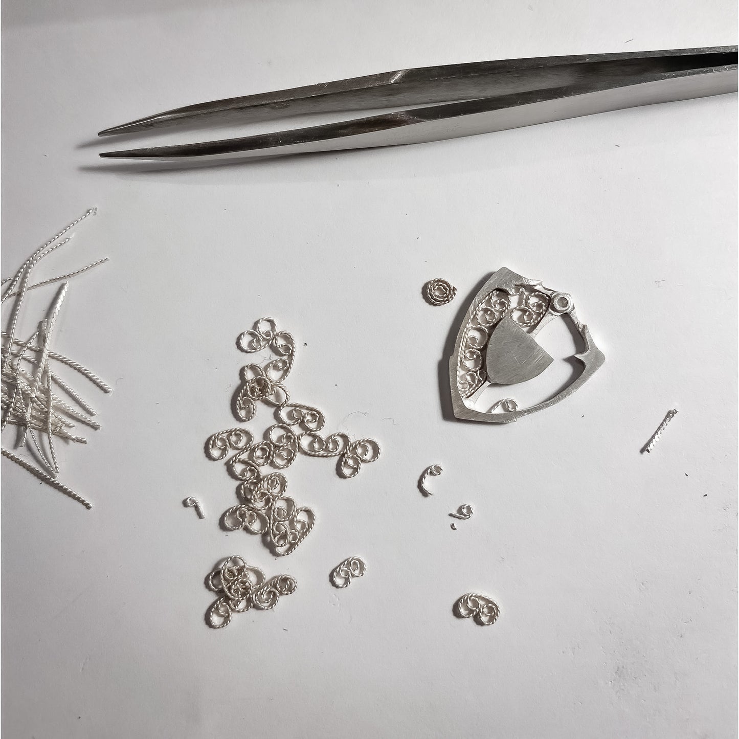 Crowned Heart & Personalized Monogram Filigree Shield Necklace in Silver