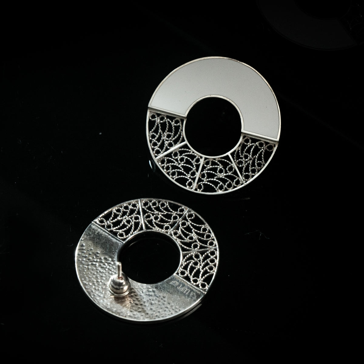 Halo Earrings - Resin, Filigree in Silver