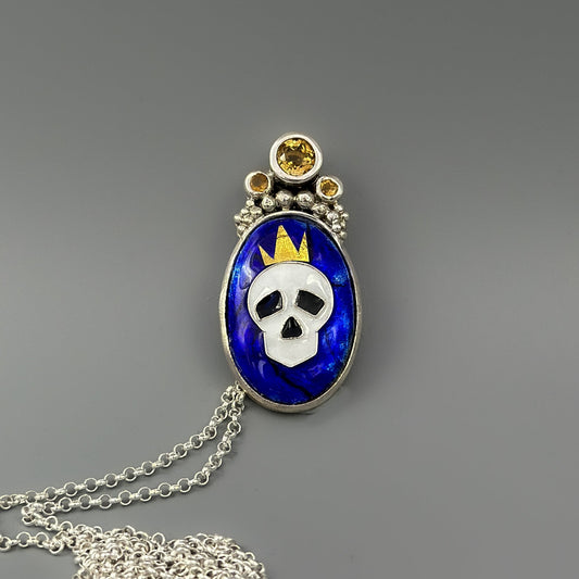 Once I Was a King Pendant Necklace - Vitreous enamel, 24k Gold, Citrine in Silver