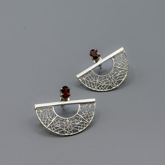 SOL 180 Ear Jackets – Garnet & Filigree in Sterling Silver