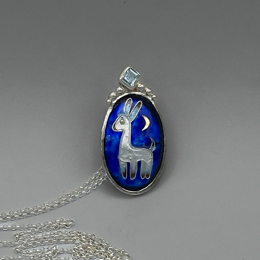Little Deer at Night Pendant Necklace - Vitreous enamel, 24k Gold in Silver