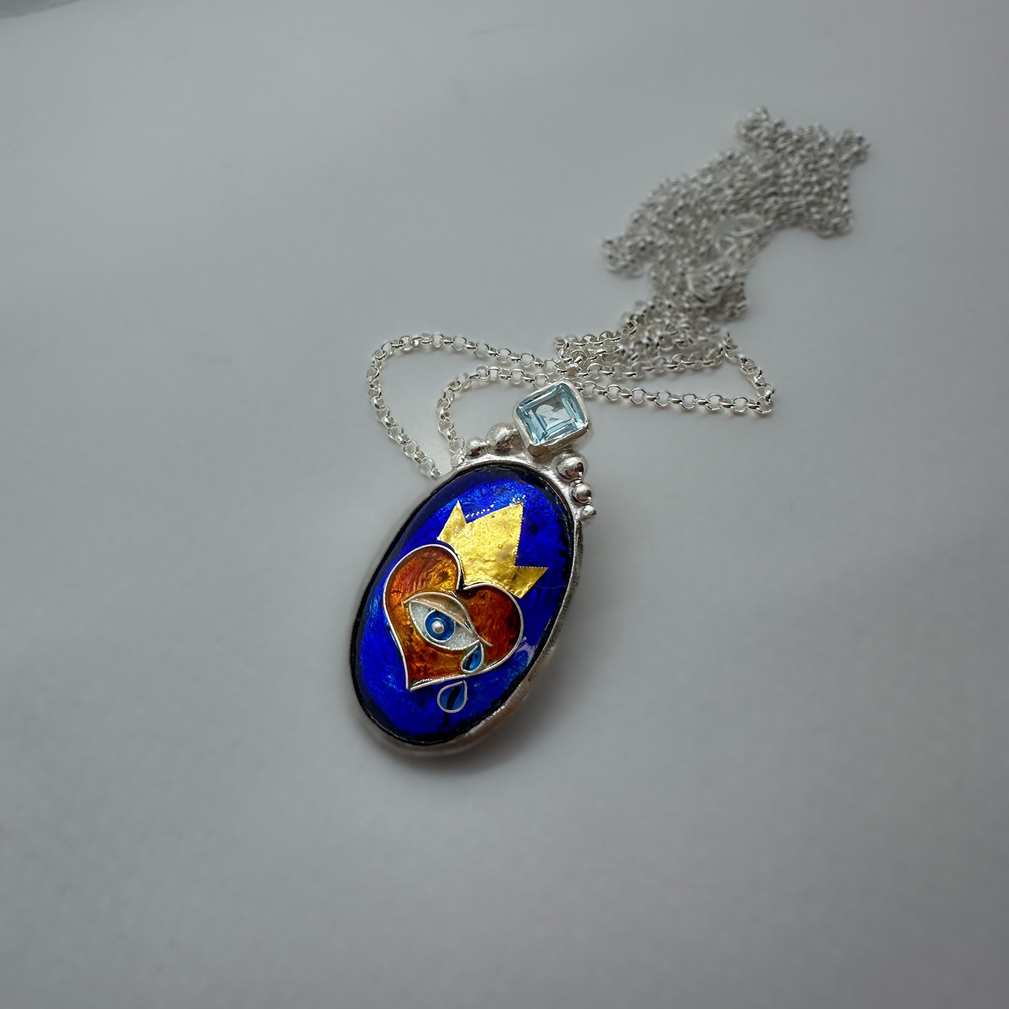 All-Seeing Heart Pendant Necklace - Vitreous Enamel, 24k Gold in Silver