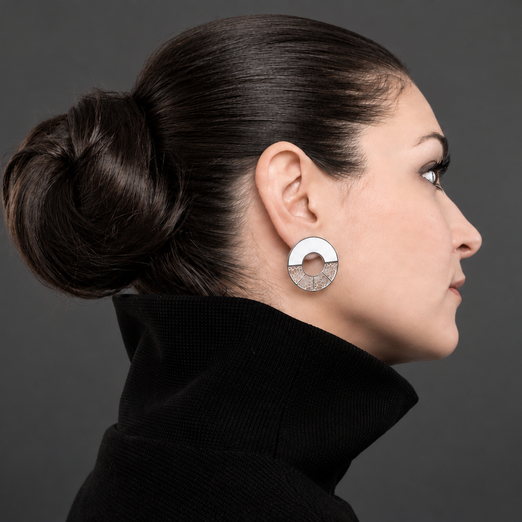 Halo Earrings - Resin, Filigree in Silver