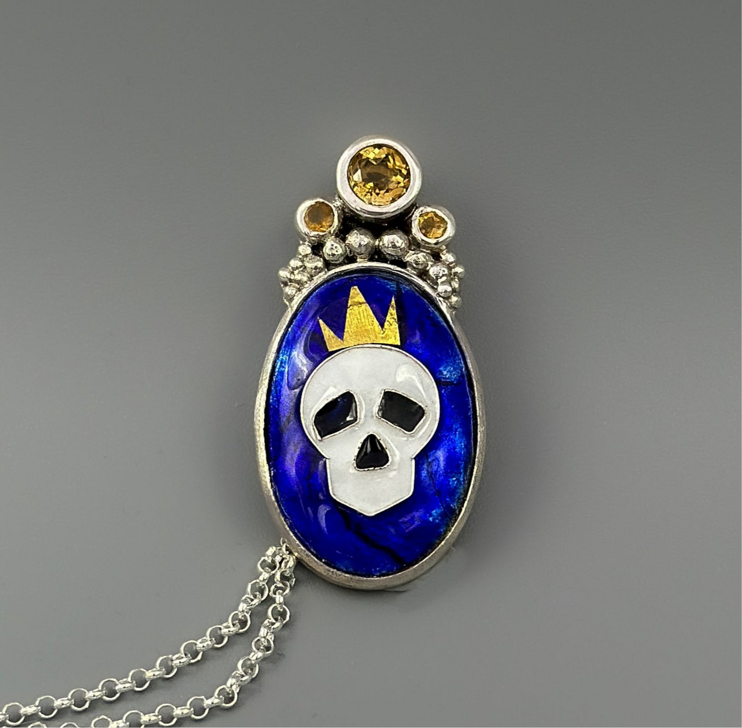Once I Was a King Pendant Necklace - Vitreous enamel, 24k Gold, Citrine in Silver
