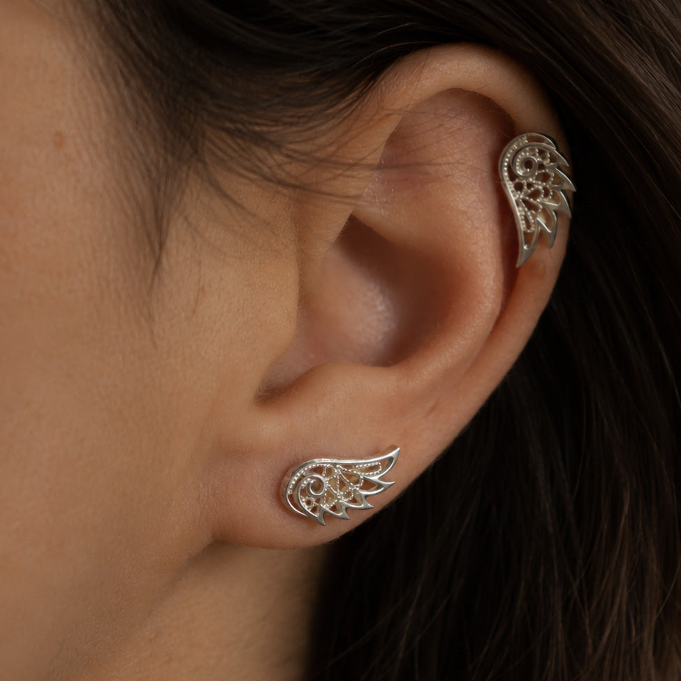 Angelo Wing Studs - Filigree in Silver