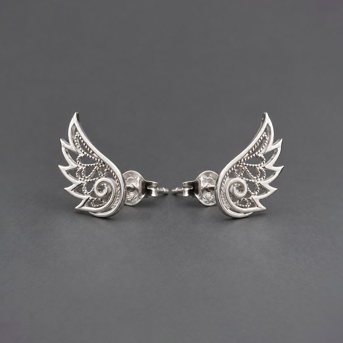 Angelo Wing Studs - Filigree in Silver
