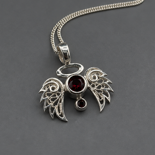 Angelo Necklace - Garnet & Filigree in Silver