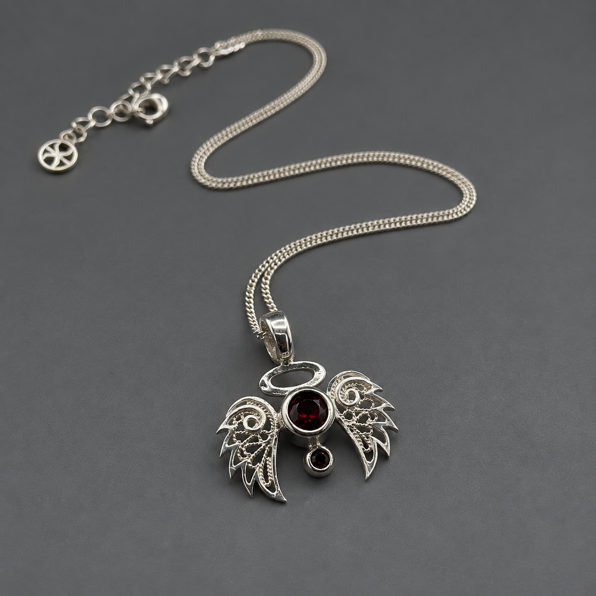 Angelo Necklace - Garnet & Filigree in Silver