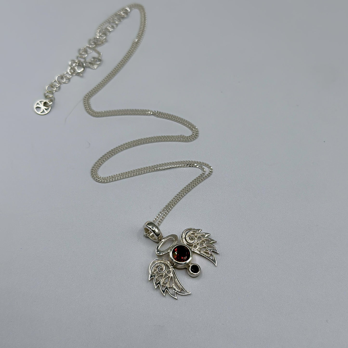 Angelo Necklace - Garnet & Filigree in Silver