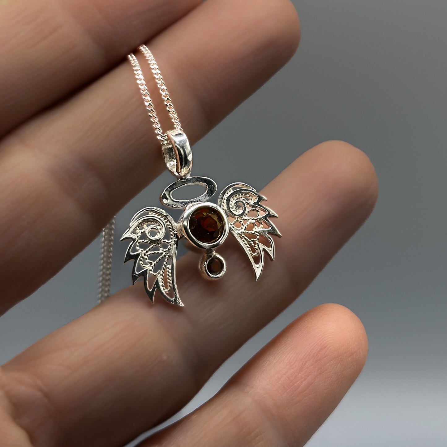 Angelo Necklace - Garnet & Filigree in Silver