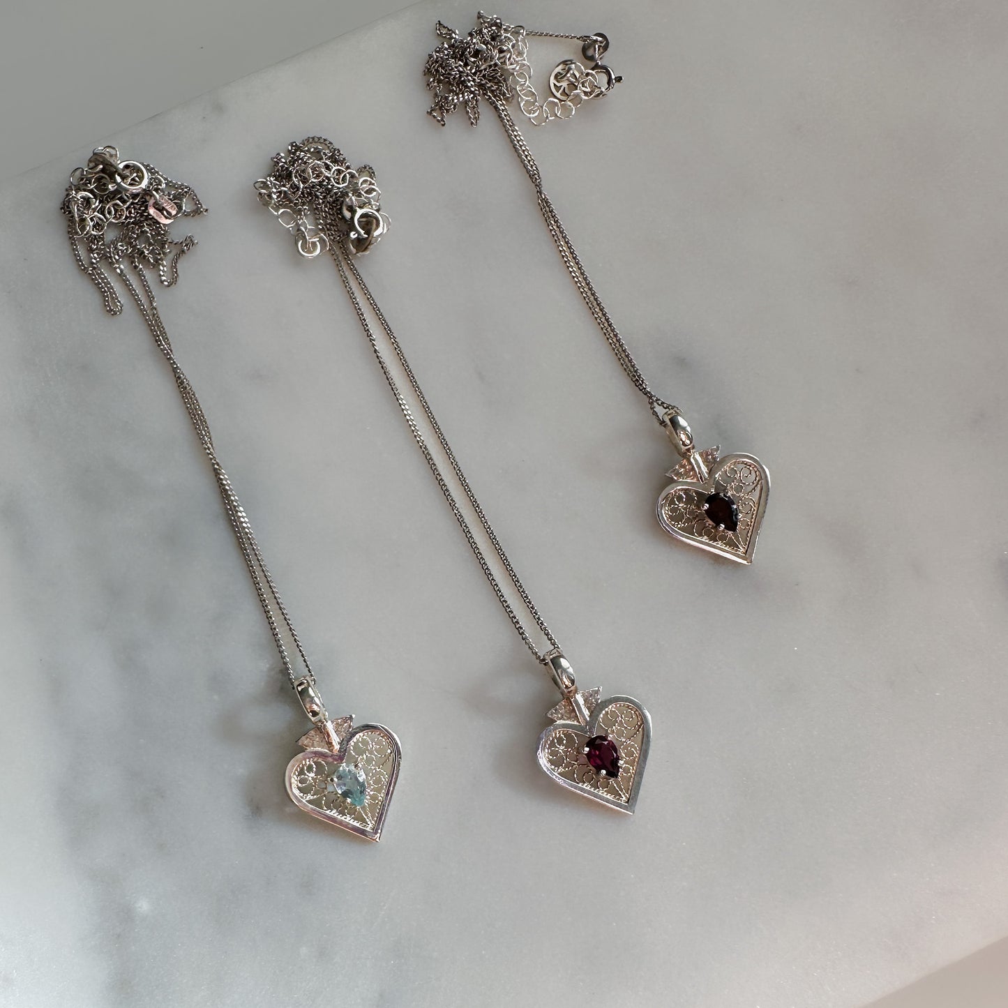 Elizabeth Necklace – Garnet (available in two tones) & Filigree in Silver