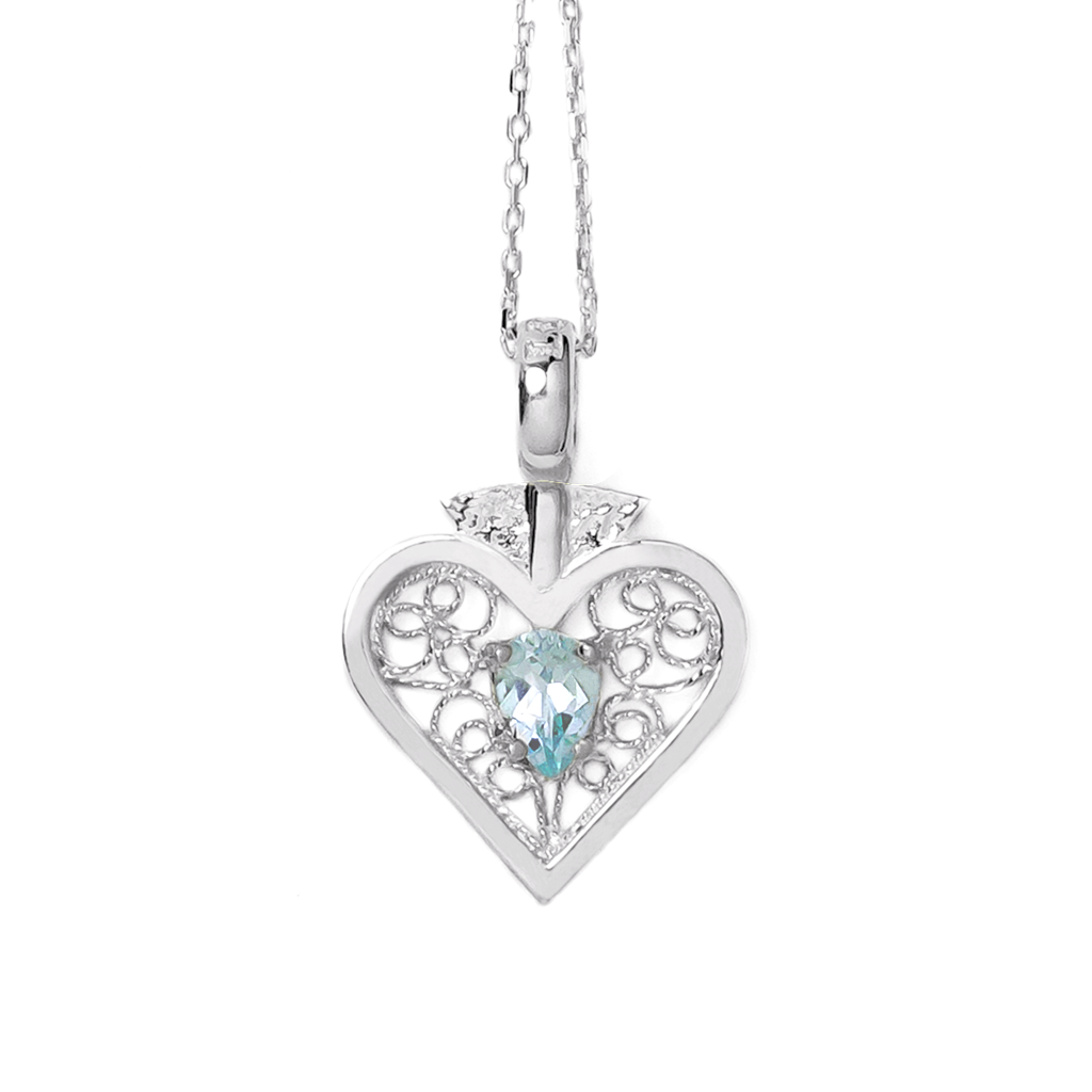 Elizabeth Necklace – Blue Topaz & Filigree in Silver