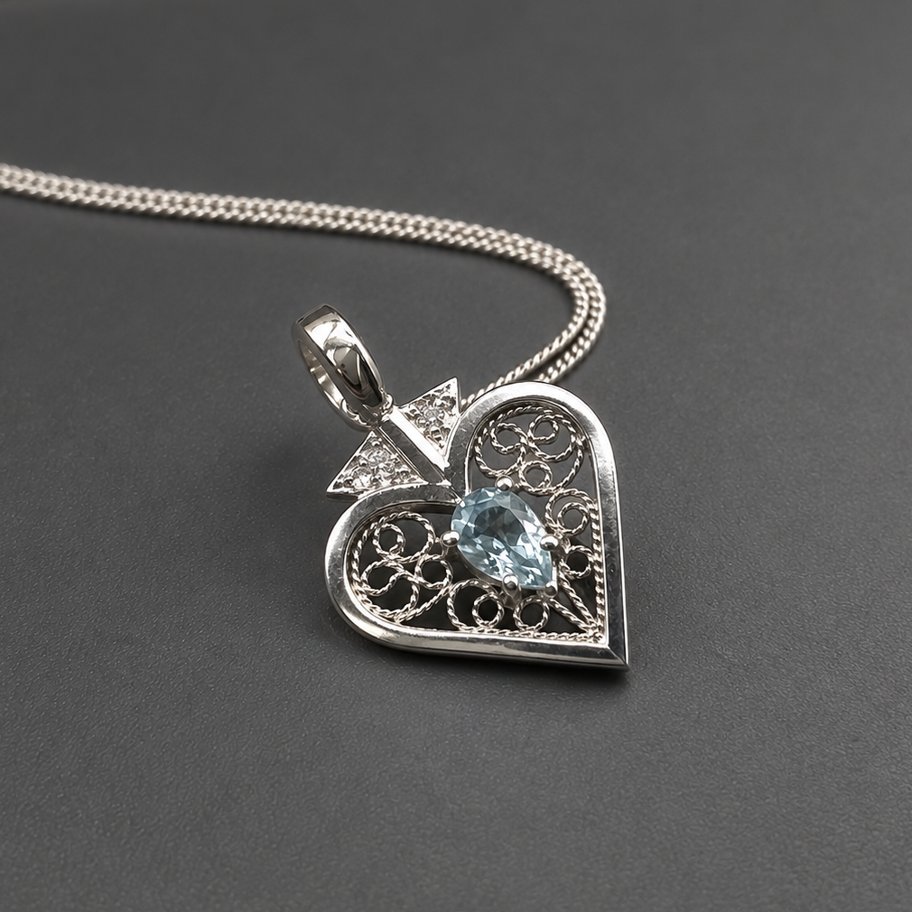 Elizabeth Necklace – Blue Topaz & Filigree in Silver