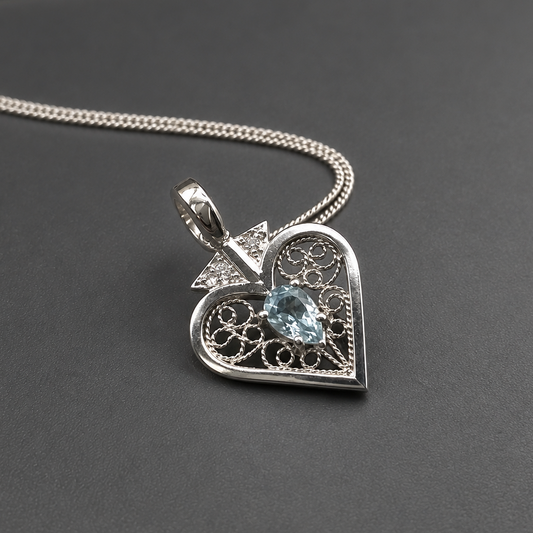 Elizabeth Necklace – Blue Topaz & Filigree in Silver