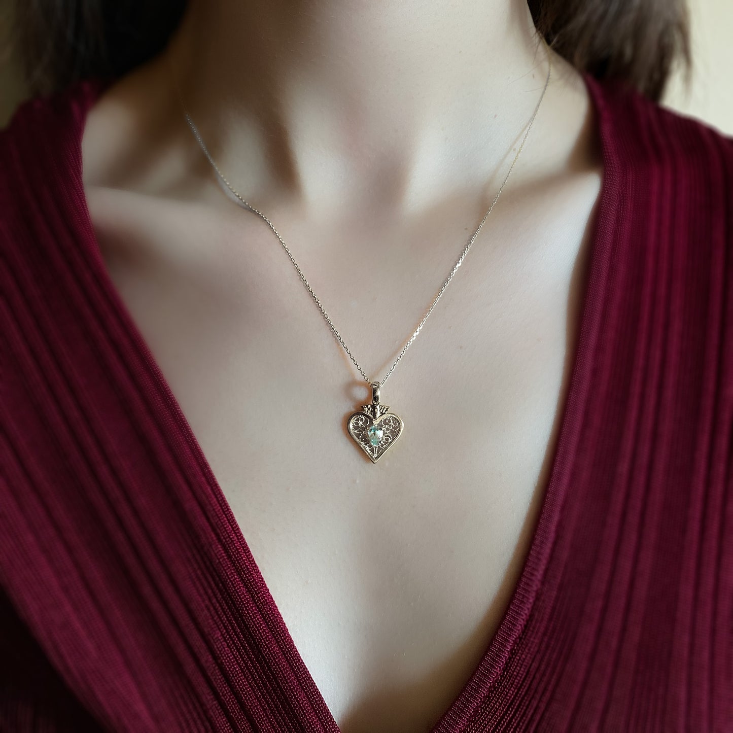 Elizabeth Necklace – Garnet (available in two tones) & Filigree in Silver