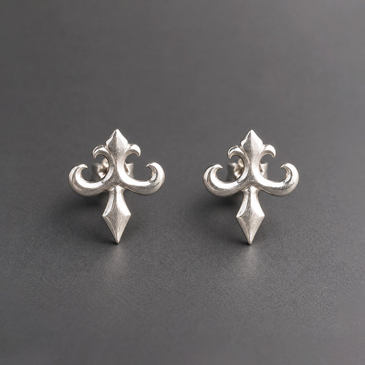 Fleur de Lys Stud Earrings in Silver