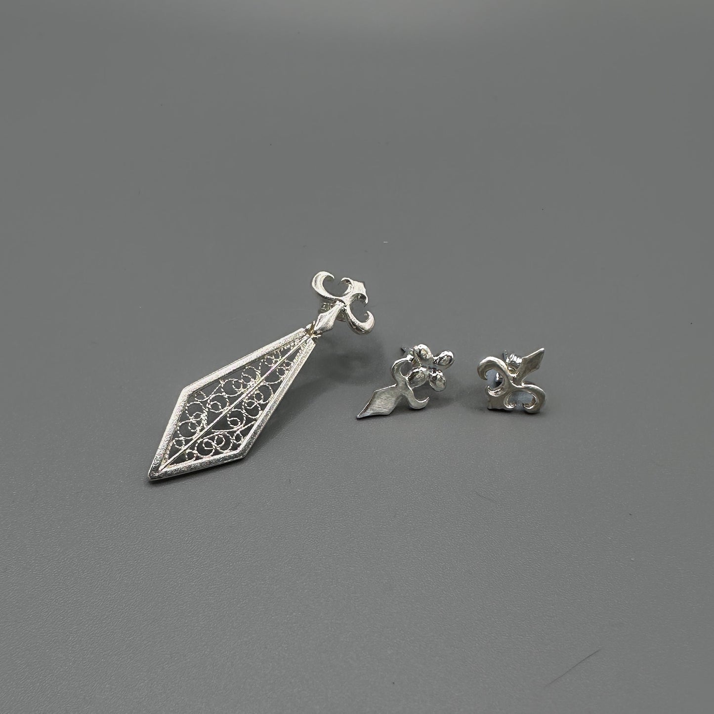 Sword Earring Set – Filigree Ear Jacket & Stud Earrings in Silver