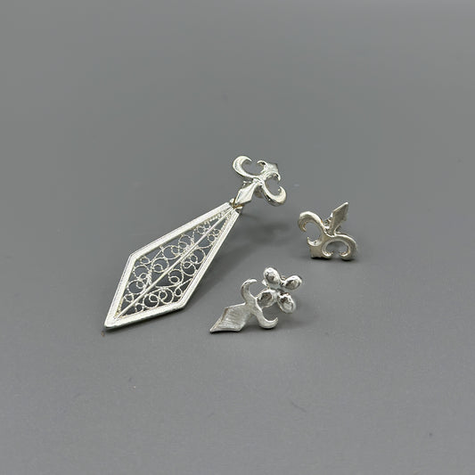 Sword Earring Set – Filigree Ear Jacket & Stud Earrings in Silver