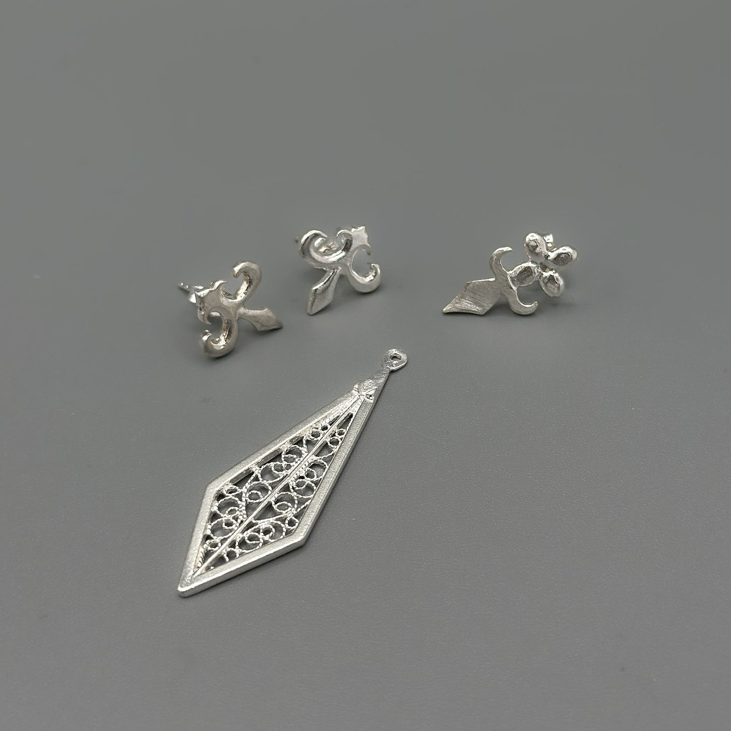 Sword Earring Set – Filigree Ear Jacket & Stud Earrings in Silver