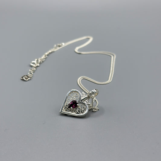 Elizabeth Necklace – Garnet (available in two tones) & Filigree in Silver