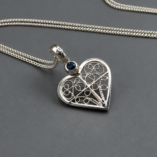 Alice Heart Necklace – London Blue Topaz & Filigree in Silver