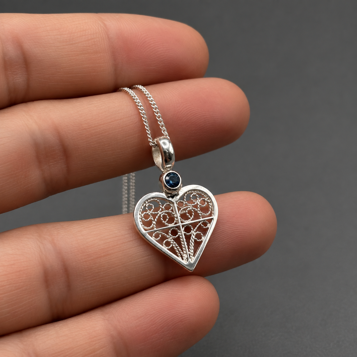 Alice Heart Necklace – London Blue Topaz & Filigree in Silver