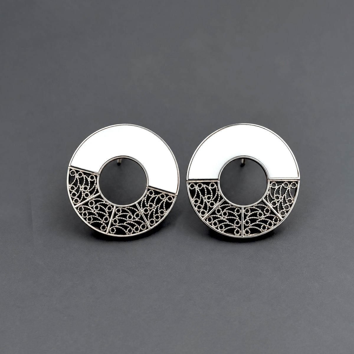Halo Earrings - Resin, Filigree in Silver