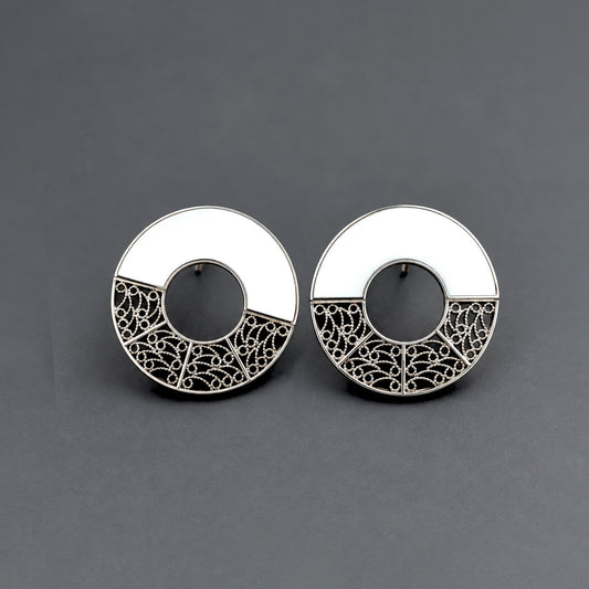 Halo Earrings - Resin, Filigree in Silver