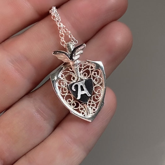 Wing & Personalized Monogram Filigree Shield Necklace in Silver