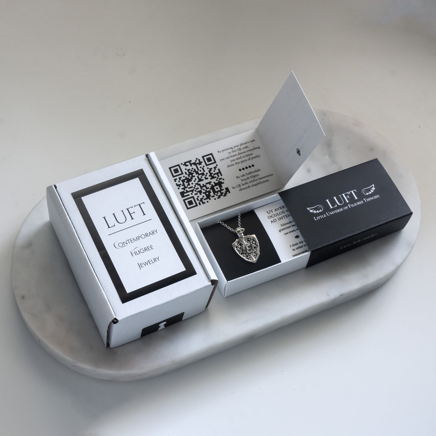 Eye & Personalized Monogram Filigree Shield Necklace in Silver