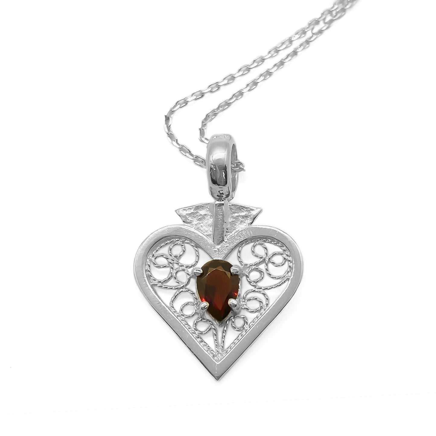 Elizabeth Necklace – Garnet (available in two tones) & Filigree in Silver
