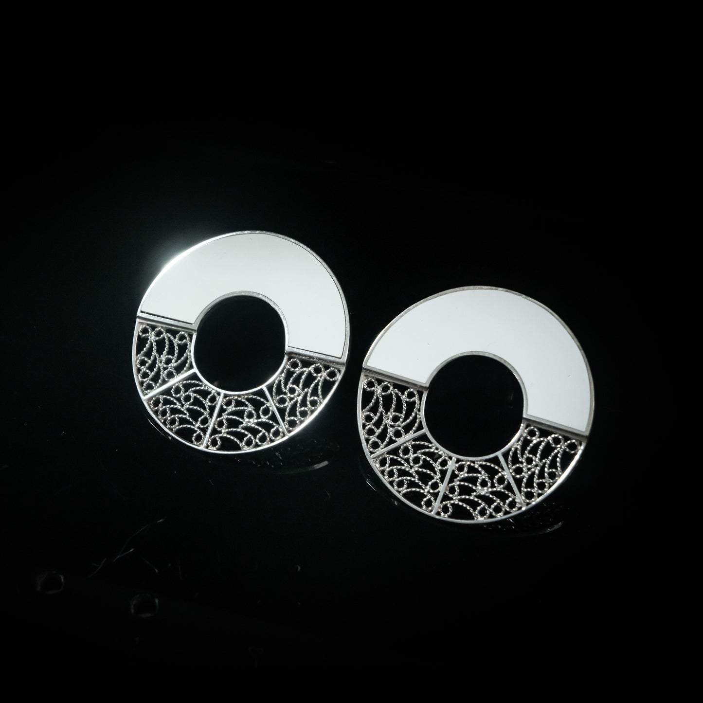 Halo Earrings - Resin, Filigree in Silver