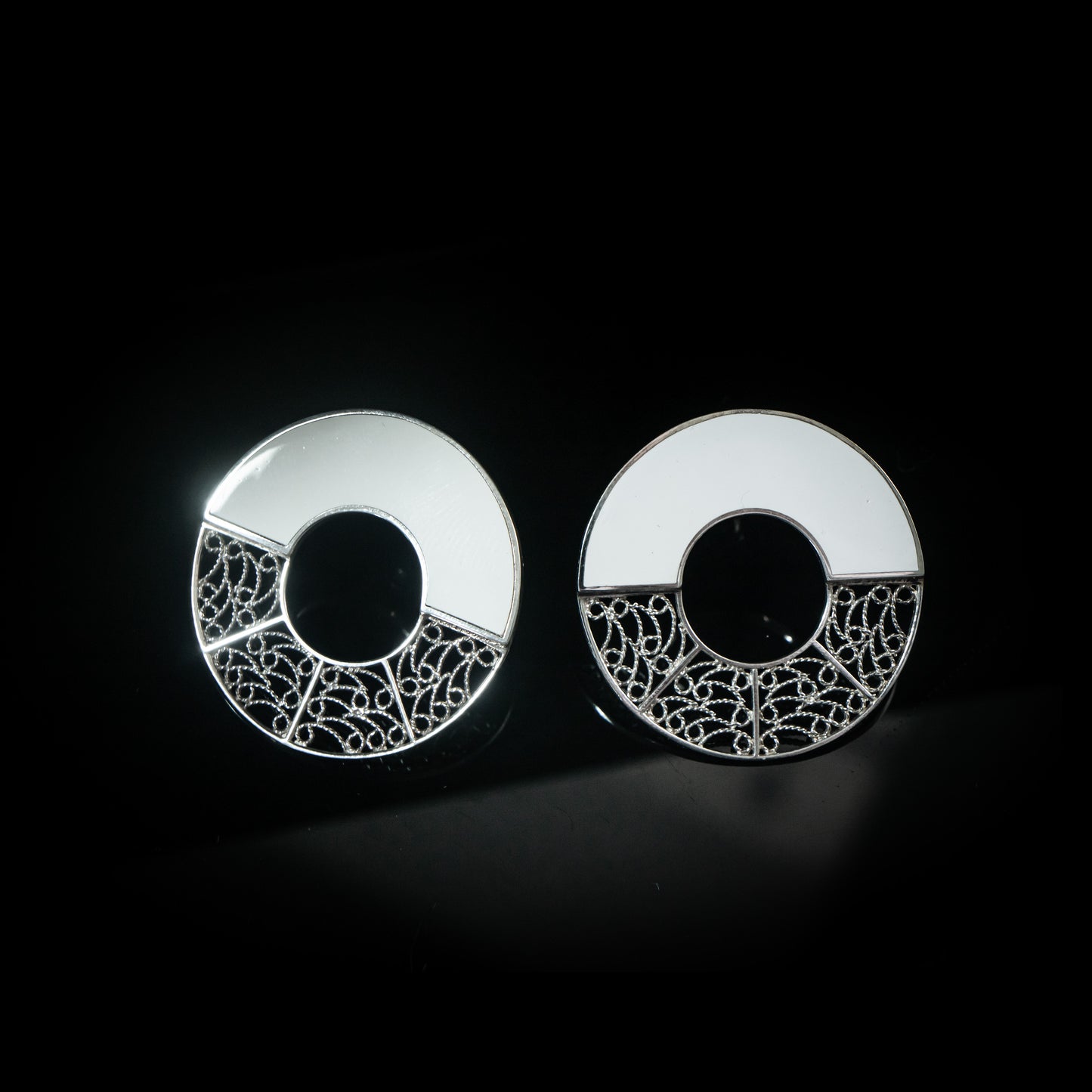 Halo Earrings - Resin, Filigree in Silver