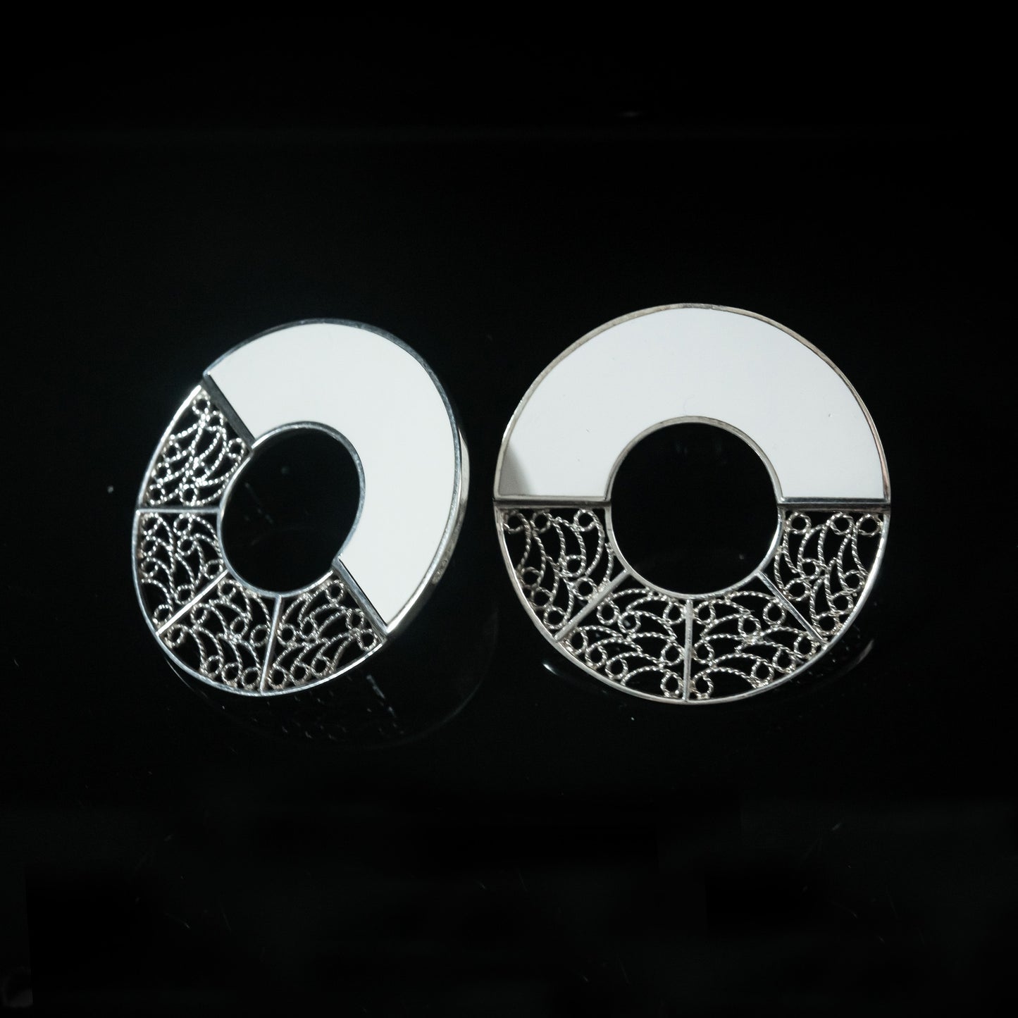 Halo Earrings - Resin, Filigree in Silver