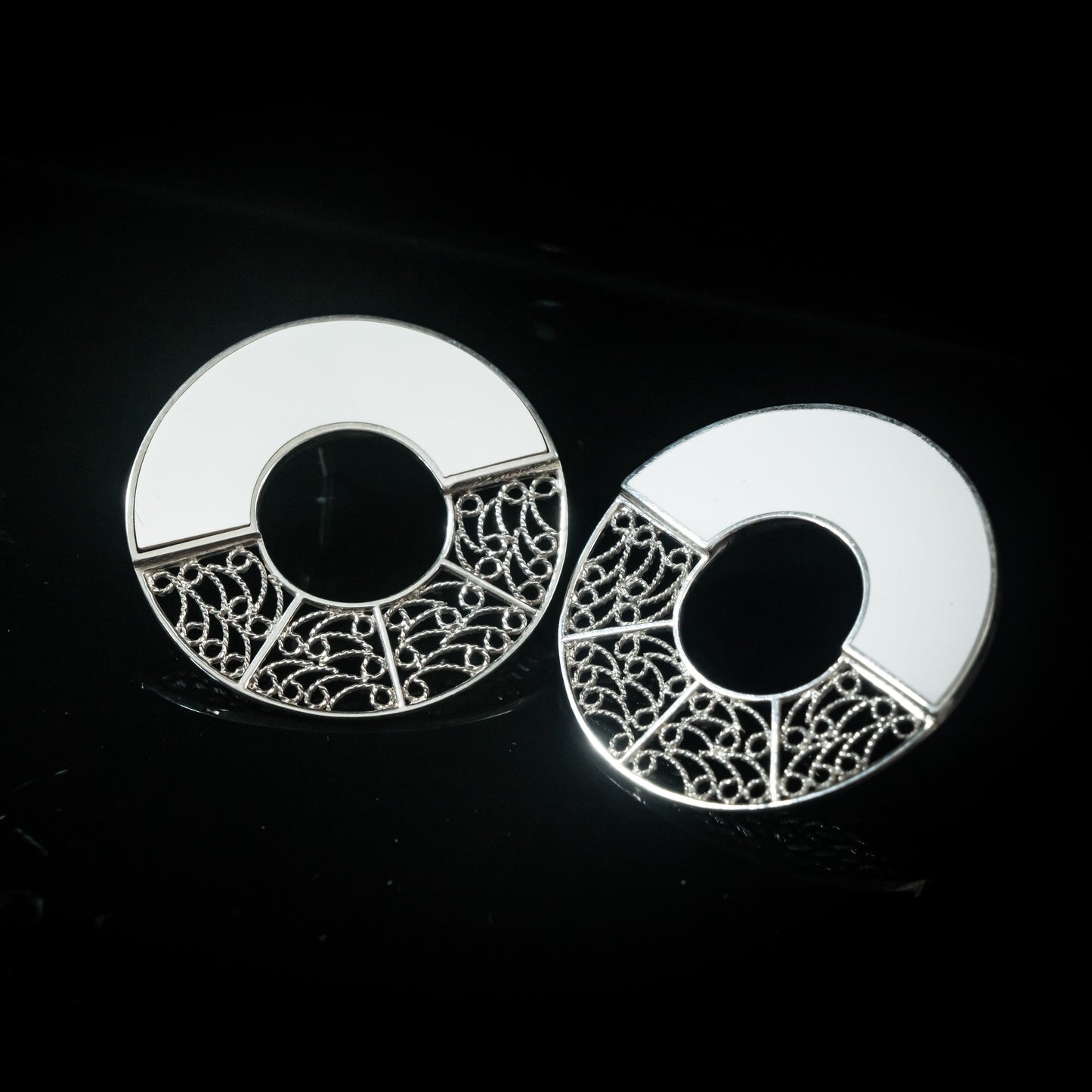 Halo Earrings - Resin, Filigree in Silver